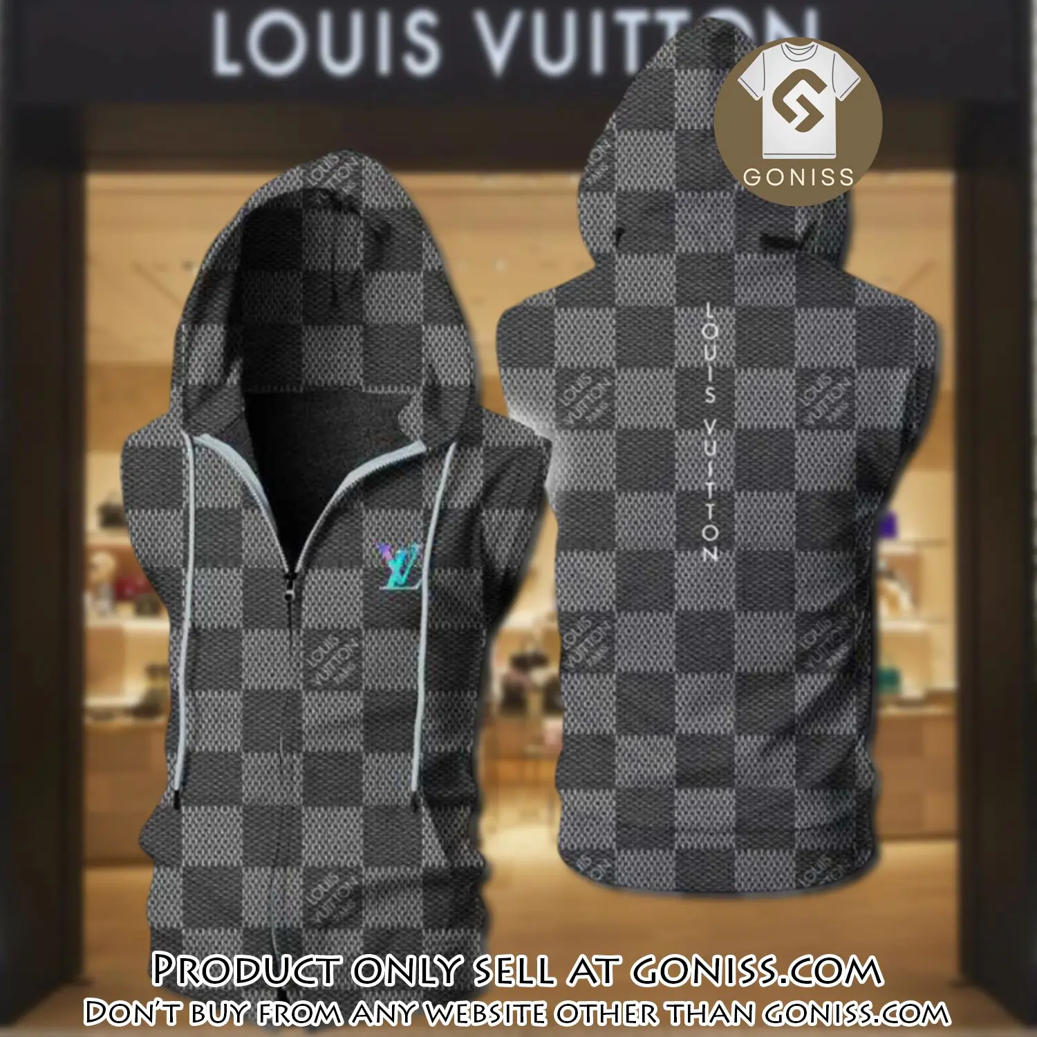 Louis vuitton grey unisex sleeveless zip up hoodie luxury for men women szh013 gn0618635